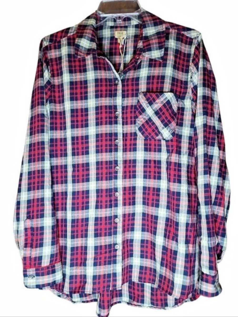 True Craft Plaid Cotton Button Down in Red & Blue NWT